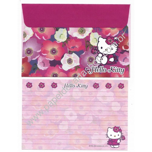 Ano 2002. Conjunto de Papel de Carta Hello Kitty Camélia Sanrio