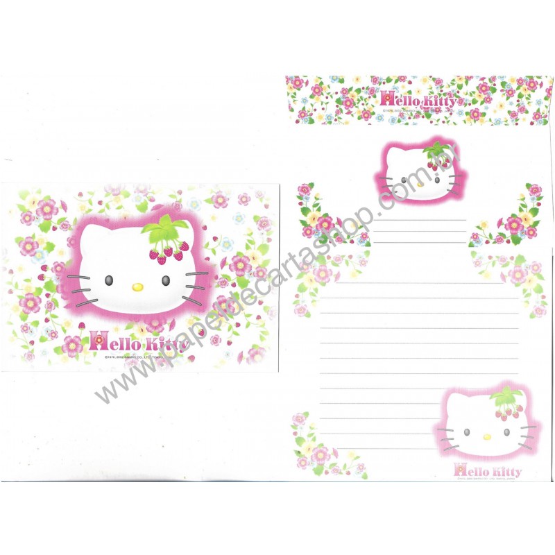 Ano 2002. Conjunto de Papel de Carta Hello Kitty Strawberry Sanrio