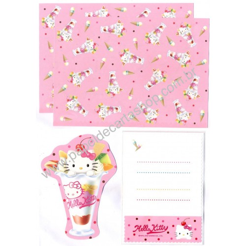 Ano 2002. Conjunto de Papel de Carta Hello Kitty Sundae Sanrio