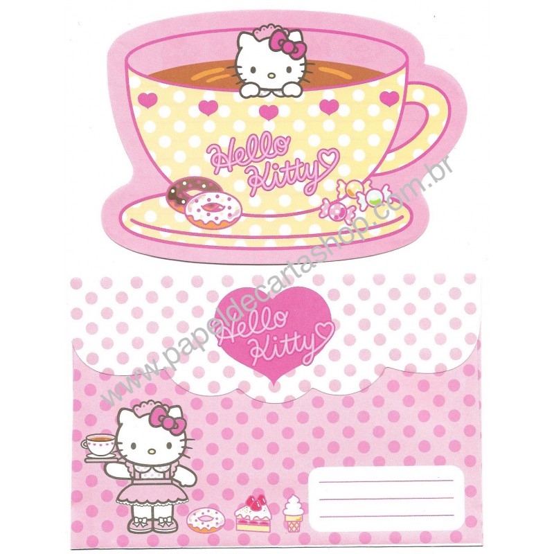 Ano 2002. Conjunto de Papel de Carta Hello Kitty Waitress 2 CRS Sanrio