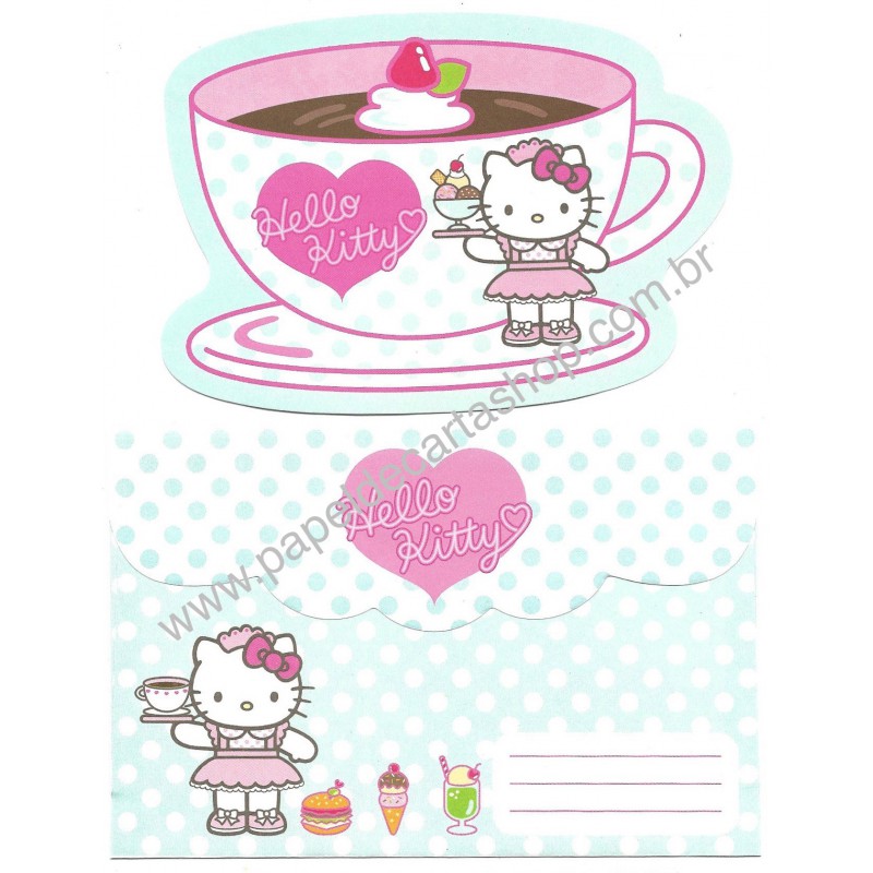 Ano 2002. Conjunto de Papel de Carta Hello Kitty Waitress 2 CVD Sanrio