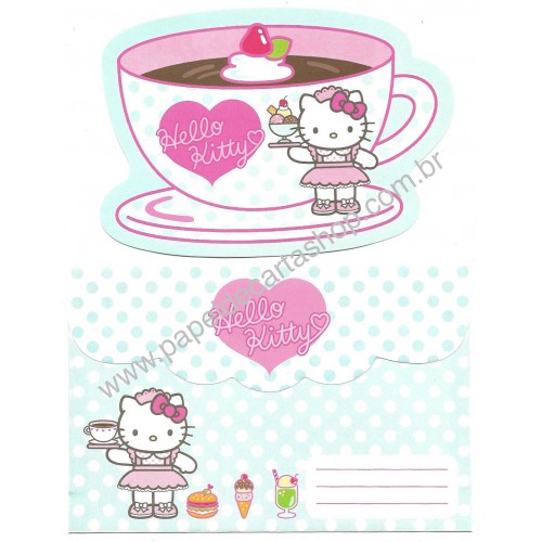 Ano 2002. Conjunto de Papel de Carta Hello Kitty Waitress 2 CVD Sanrio