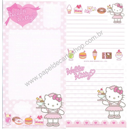 Ano 2002. Conjunto de Papel de Carta Hello Kitty Waitress Sanrio