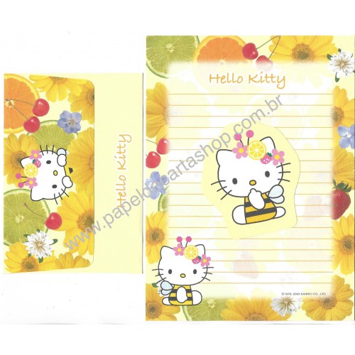 Ano 2003. Conjunto de Papel de Carta Hello Kitty BEE Sanrio