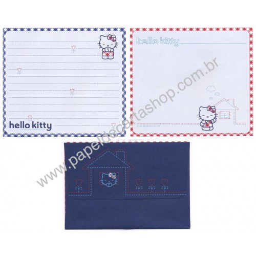 Ano 2002. Conjunto de Papel de Carta Hello Kitty Denim Sanrio