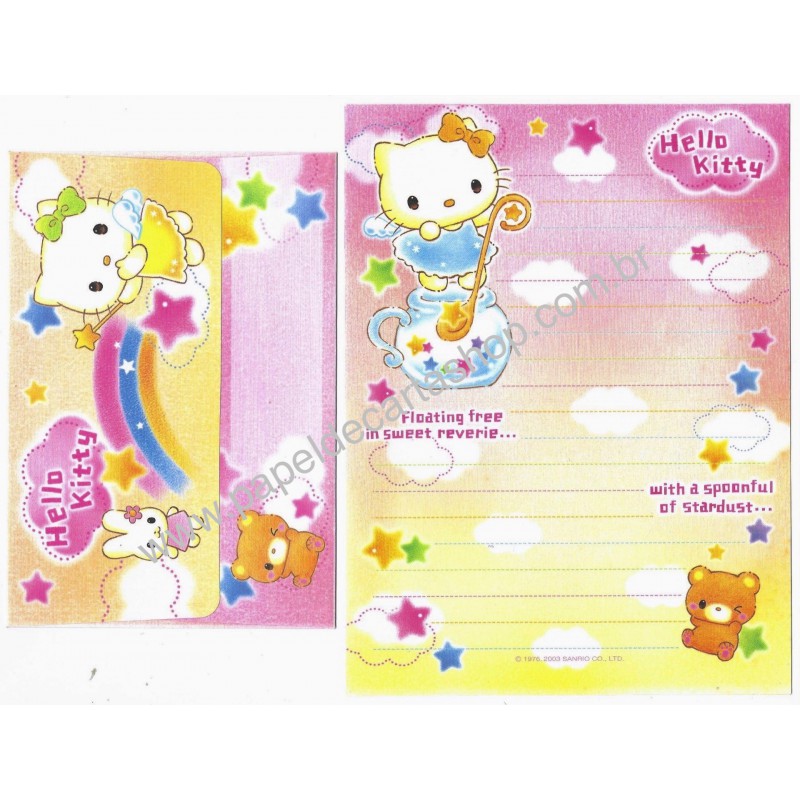 Ano 2003. Conjunto de Papel de Carta Hello Kitty Floating Free Sanrio