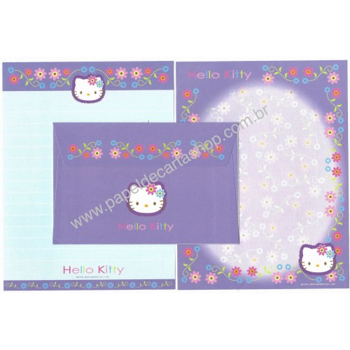 Ano 2003. Conjunto de Papel de Carta Hello Kitty Flores CLL Sanrio