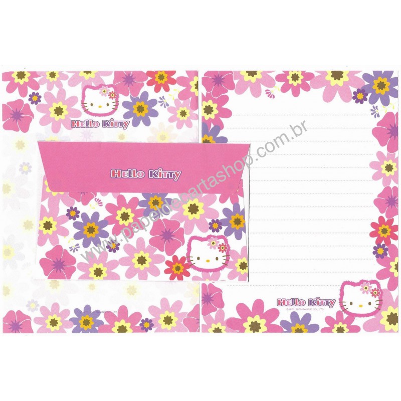 Ano 2003. Conjunto de Papel de Carta Hello Kitty Flores CRS Sanrio