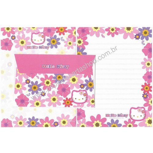 Ano 2003. Conjunto de Papel de Carta Hello Kitty Flores CRS Sanrio