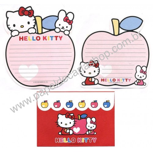 Ano 2003. Conjunto de Papel de Carta Hello Kitty Heart Apple 2 Sanrio