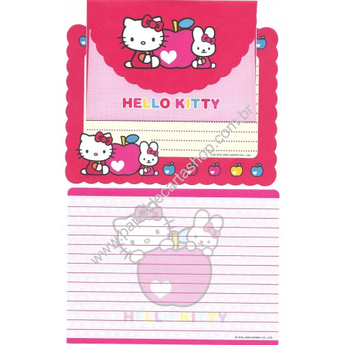 Ano 2003. Conjunto de Papel de Carta Hello Kitty Heart Apple Sanrio