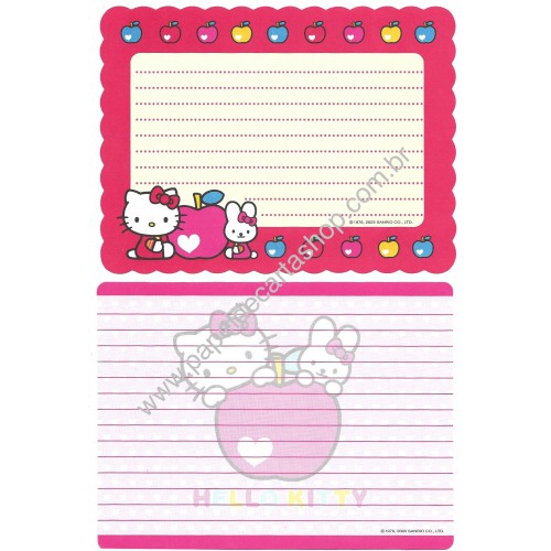 Ano 2003. Conjunto de Papel de Carta Hello Kitty Heart Apple Sanrio