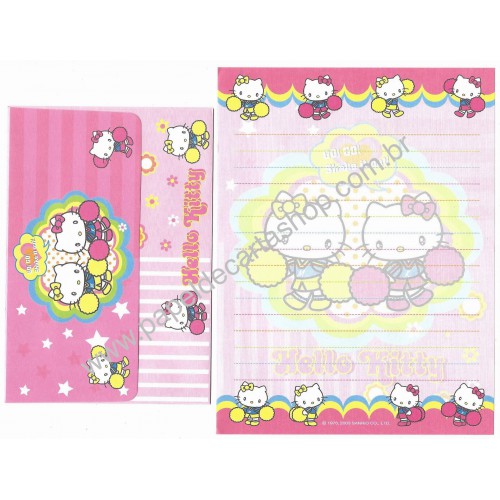 Ano 2003. Conjunto de Papel de Carta Hello Kitty Shake it Out Sanrio