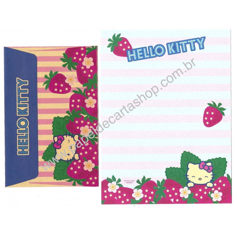 Ano 2003. Conjunto de Papel de Carta Hello Kitty Strawberry Scented Sanrio