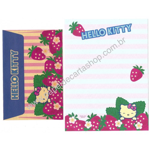 Ano 2003. Conjunto de Papel de Carta Hello Kitty Strawberry Scented Sanrio