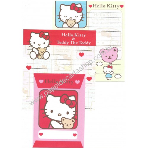 Ano 2004. Conjunto de Papel de Carta Hello Kitty & Teddy Sanrio