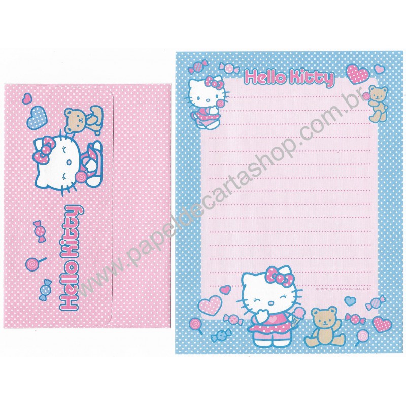 Ano 2004. Conjunto de Papel de Carta Hello Kitty Lollipop Sanrio