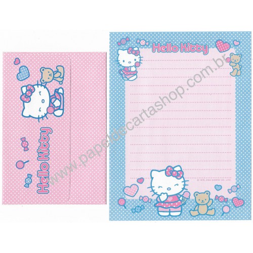 Ano 2004. Conjunto de Papel de Carta Hello Kitty Lollipop Sanrio