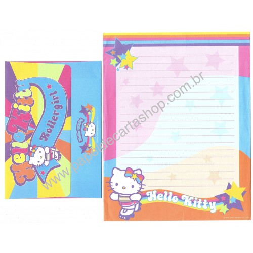 Ano 2004. Conjunto de Papel de Carta Hello Kitty Roller Girl Sanrio