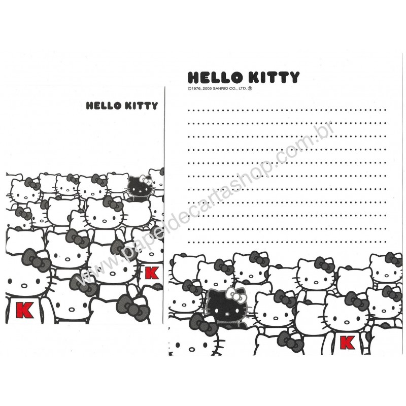 Ano 2005. Conjunto de Papel de Carta Hello Kitty B&W Sanrio