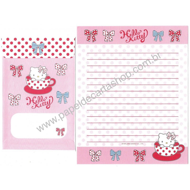 Ano 2005. Conjunto de Papel de Carta Hello Kitty Cup Sanrio