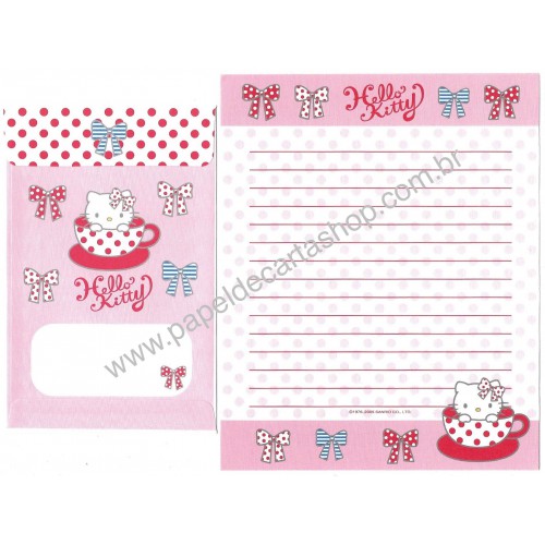 Ano 2005. Conjunto de Papel de Carta Hello Kitty Cup Sanrio