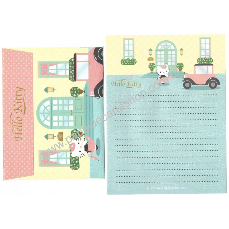 Ano 2005. Conjunto de Papel de Carta Hello Kitty In the Town Sanrio