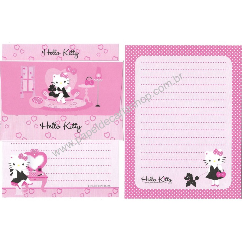 Ano 2005. Conjunto de Papel de Carta Hello Kitty Lady Sanrio