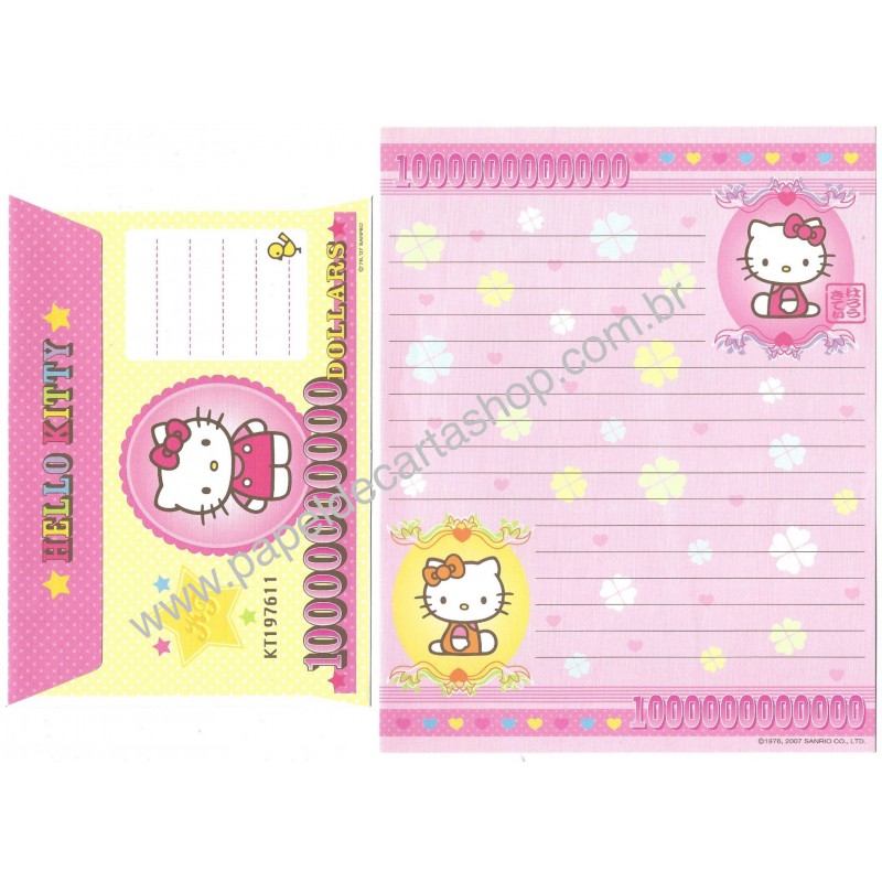 Ano 2007. Conjunto de Papel de Carta Hello Kitty Money Sanrio