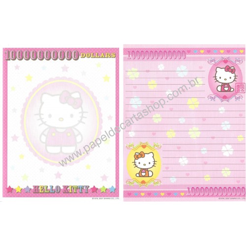 Ano 2007. Conjunto de Papel de Carta Hello Kitty Money Sanrio