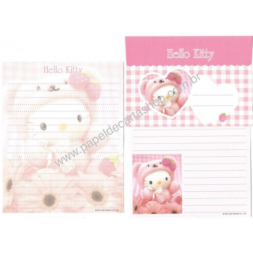 Ano 2007. Conjunto de Papel de Carta Hello Kitty Pelucia STR Sanrio