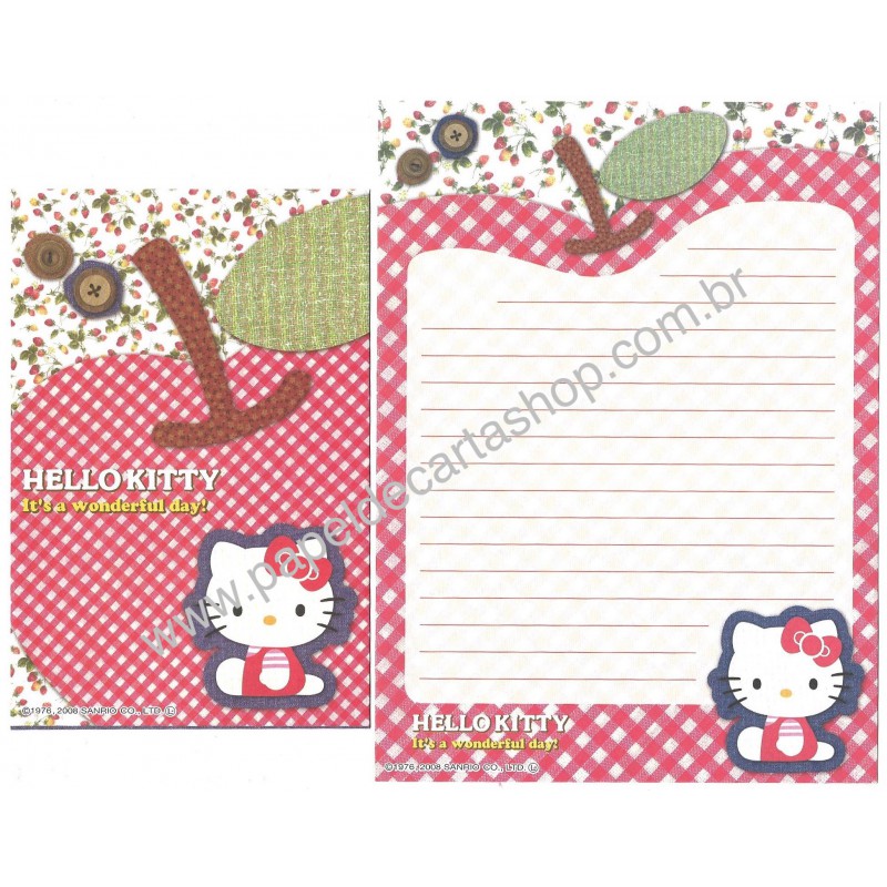 Ano 2008. Conjunto de Papel de Carta Hello Kitty Button CAP Sanrio