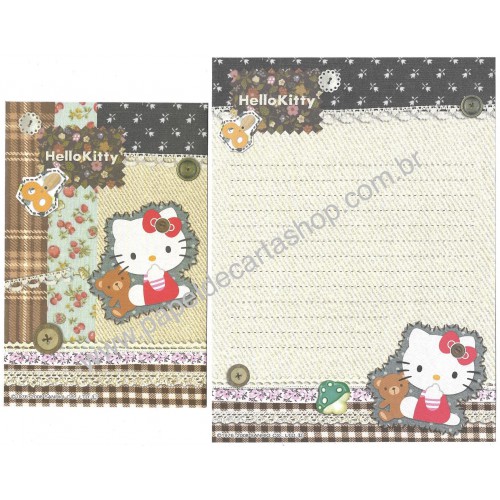 Ano 2008. Conjunto de Papel de Carta Hello Kitty Button CAZ Sanrio