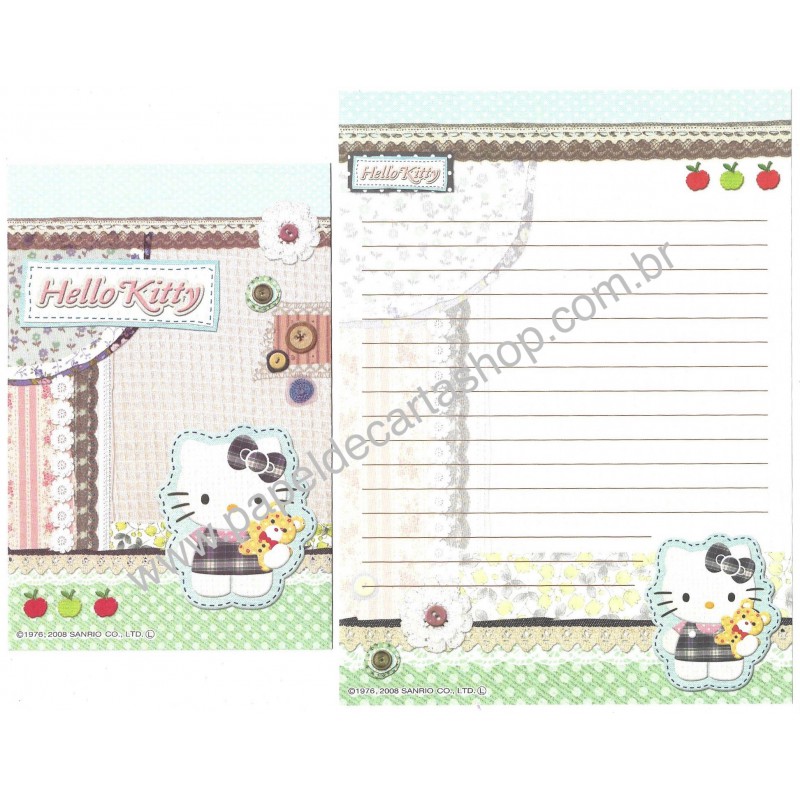Ano 2008. Conjunto de Papel de Carta Hello Kitty Button CVD Sanrio
