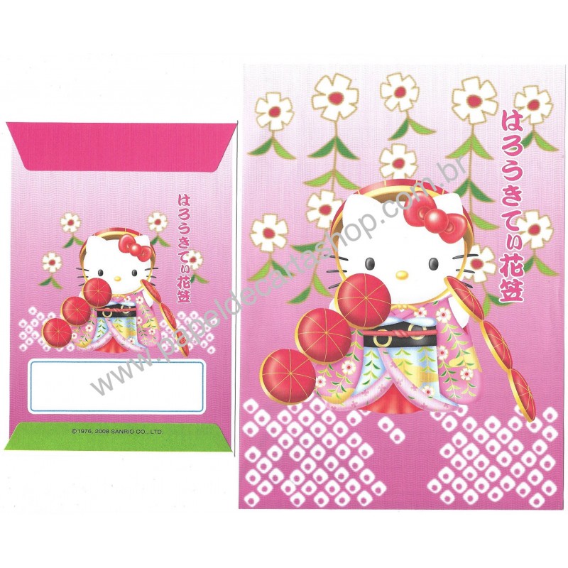 Ano 2008. Conjunto de Papel de Carta Hello Kitty Kimono CRS Sanrio