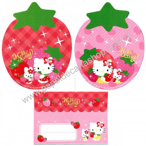 Ano 2009. Conjunto de Papel de Carta Hello Kitty Strawberries Sanrio