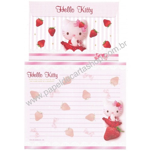 Ano 2009. Conjunto de Papel de Carta Hello Kitty Strawberry Sanrio