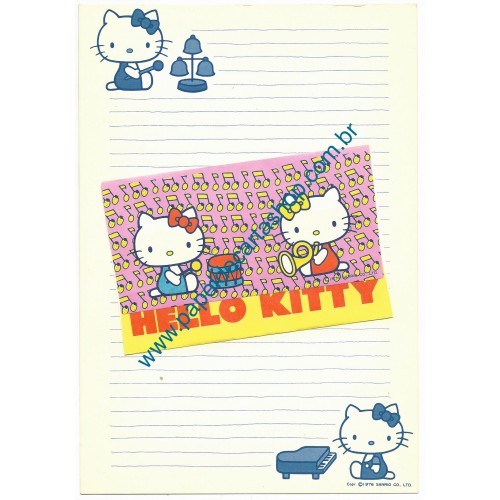 Ano 1976. Conjunto de Papel de Carta Hello Kitty Misic Sanrio
