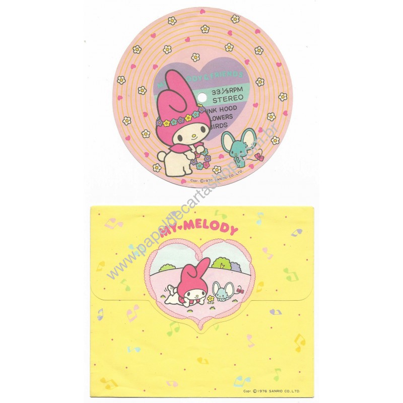 Ano 1976. Conjunto de Papel de Carta My Melody Disc Vintage Sanrio