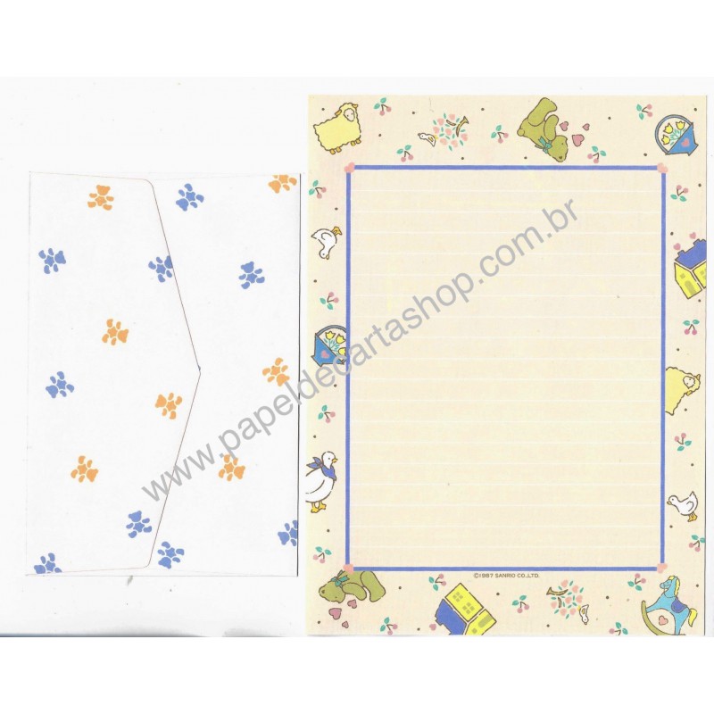 Ano 1987. Conjunto de Papel de Carta Tweedle Dee Dee Bear Sanrio