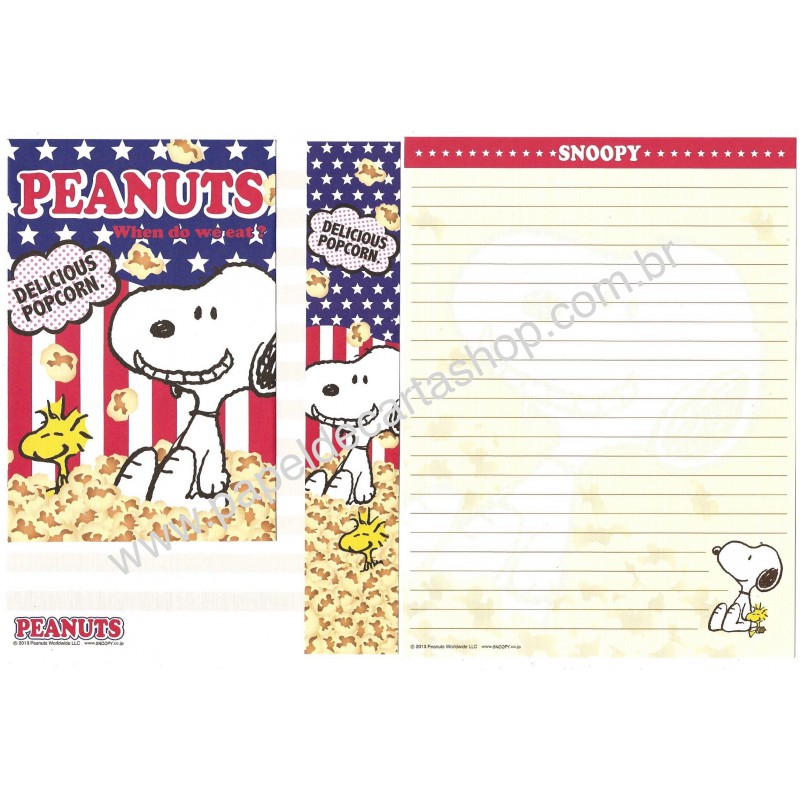 Kit 2 Conjuntos de Papel de Carta Snoopy Popcorn 2013