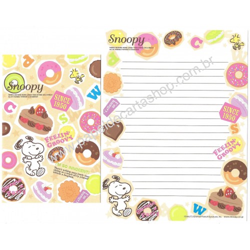 Kit 2 Conjuntos de Papel de Carta Snoopy Doughnut Peanuts