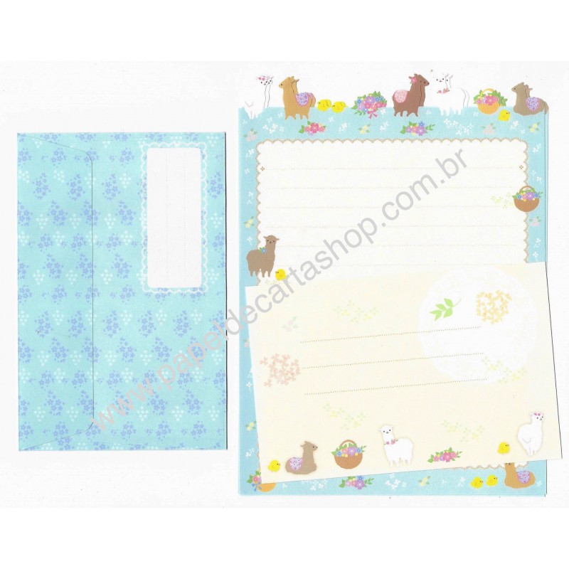 Conjunto de Papel de Carta Importado Palette Lhamas - San-X