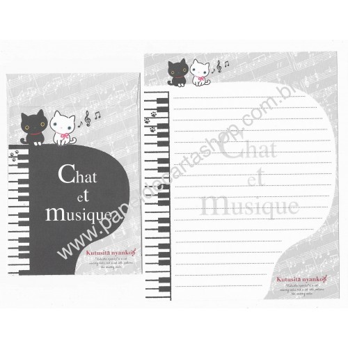 Conjunto de Papel de Carta Importado Kutusita Nyanko Chat et Musique 4 - San-X Japan