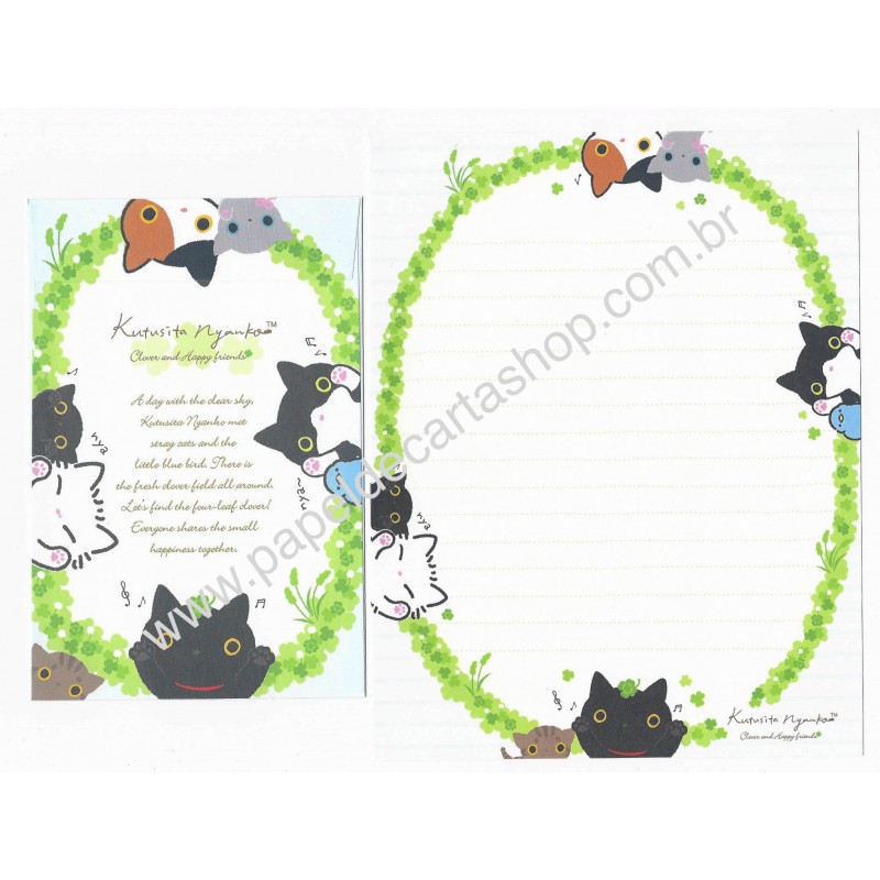 Conjunto de Papel de Carta Importado Kutusita Nyanko Clover 3 - San-X Japan