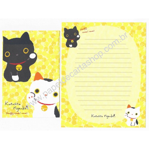 Conjunto de Papel de Carta Importado Kutusita Nyanko Happy Come (CNZ) - San-X Japan