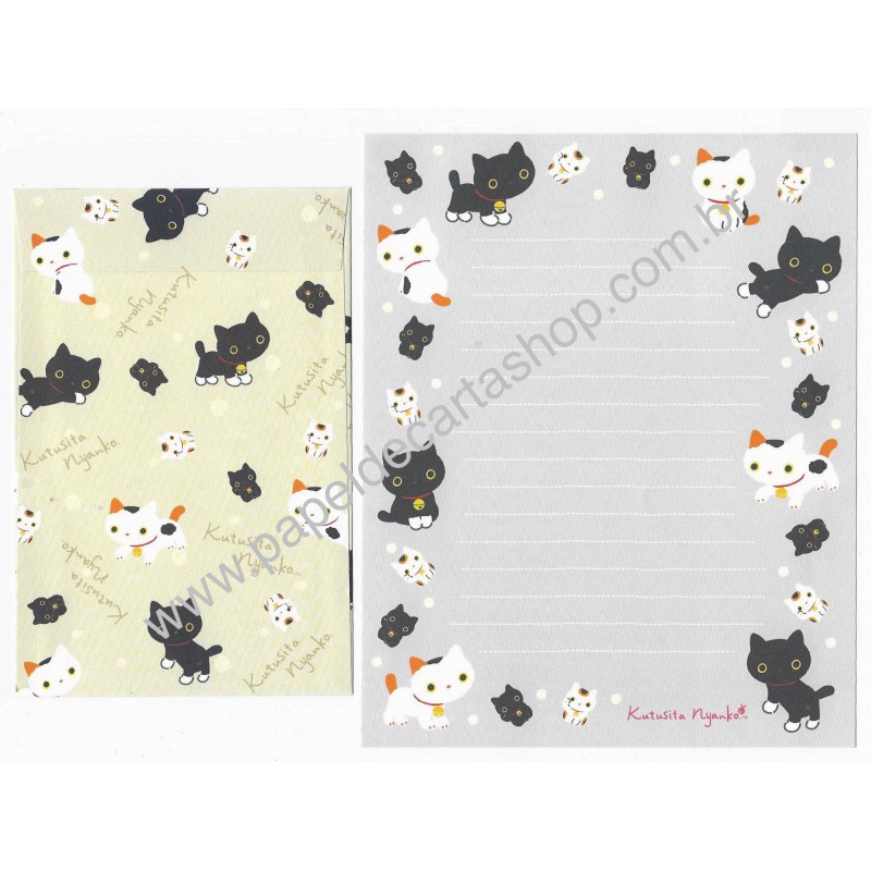 Conjunto de Papel de Carta Importado Kutusita Nyanko Happy Come (CNZ) - San-X Japan