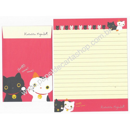 Conjunto de Papel de Carta Importado Kutusita Nyanko Happy Come (CRM) - San-X Japan