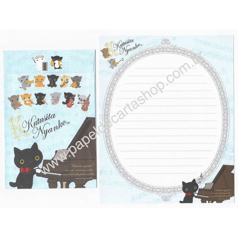 Conjunto de Papel de Carta Importado Kutusita Nyanko Piano CAZ - San-X Japan