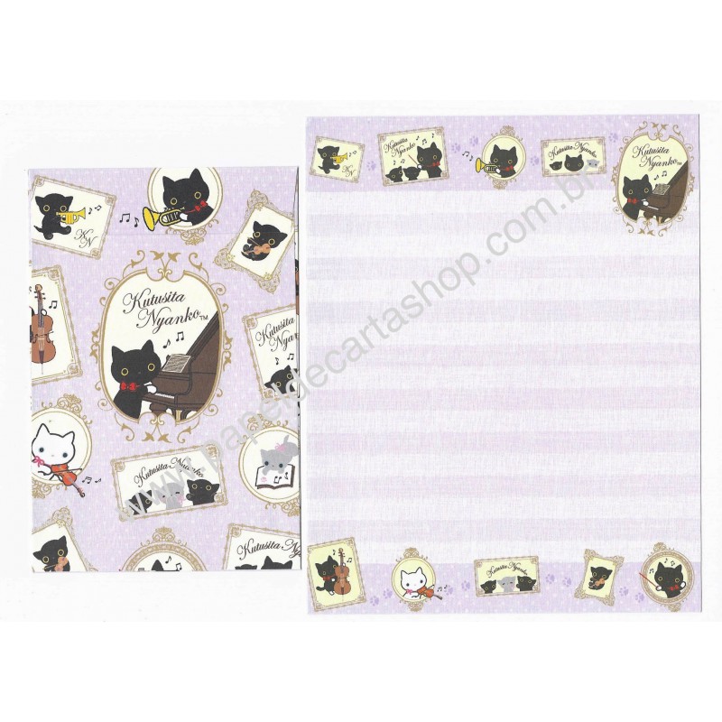 Conjunto de Papel de Carta Importado Kutusita Nyanko Piano CLL - San-X Japan